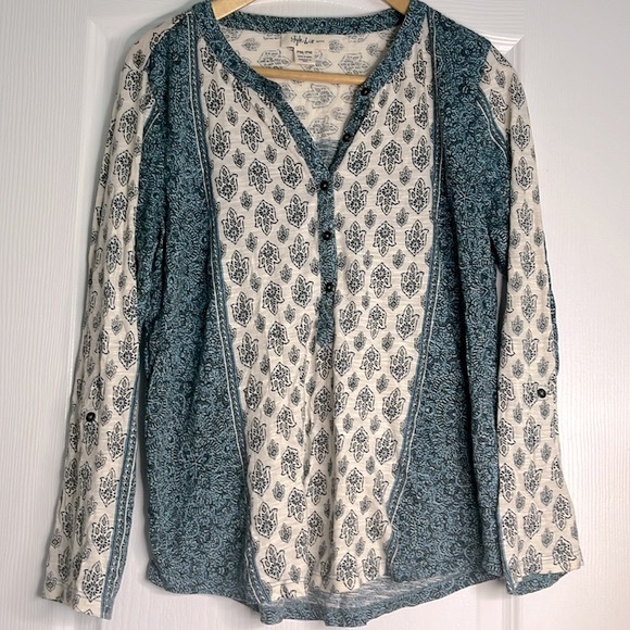 Style & Co PETITE Boho pattern top blouse - Picture 2 of 7